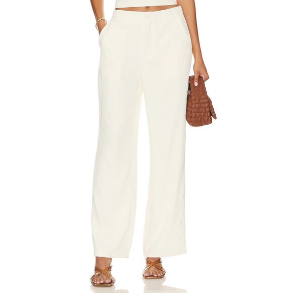 SNDYS Roma Pants Trouser Satin Wide Leg High Rise Minimalist Classy Ivory Size S